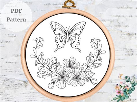 Butterfly Hand Embroidery Pattern Floral Pdf Pattern Etsy