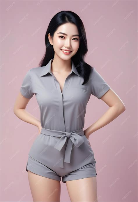 Premium Photo Beautiful Asian Woman Wearing Grey Dress Full Length Portrait