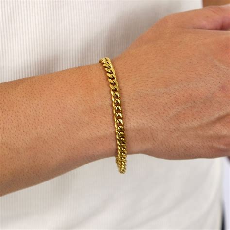 Gold Cuban Link Bracelet 6mm Stainless Steel Lencia And Morgan