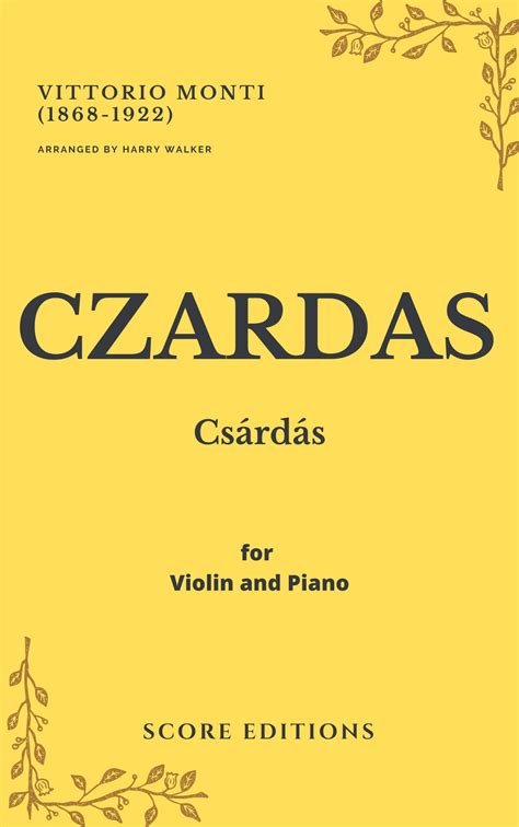 Czardas Vittorio Monti For Violin And Piano Arr Harry Walker By