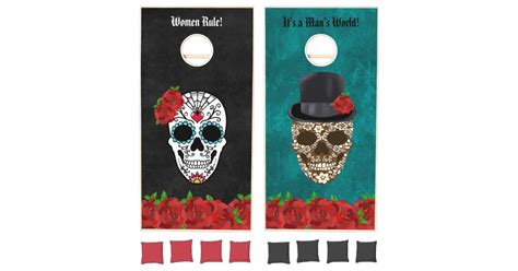 Vintage Red Roses Sugar Skulls Cornhole Set Zazzle
