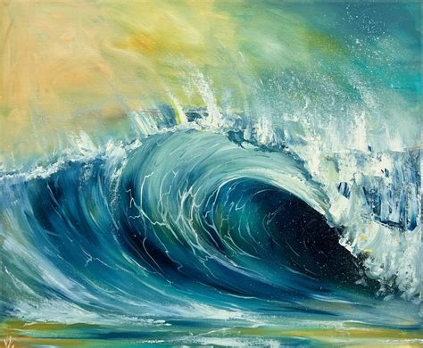 Fresh Bright Blue And Yellow Sea Wave, Painting by Valeria Ocean Art ...