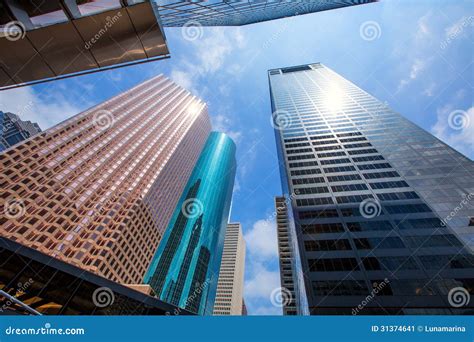 Houston Downtown Skyscrapers Disctict Blue Sky Mirror Stock Image ...