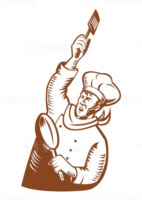 Chef Cook Baker Holding Frying Pan And Spatula 13184536 Png