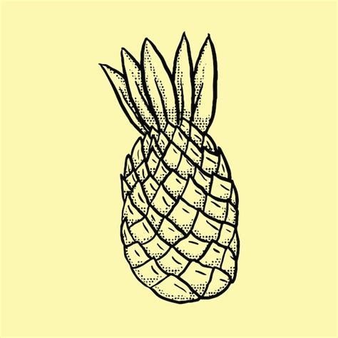 Fruta de piña dibujada a mano Vector Premium