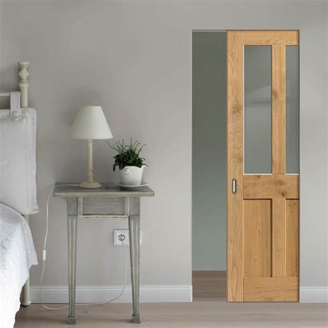 Rustic Oak Shaker 2 Panel 2 Pane Absolute Evokit Pocket Door