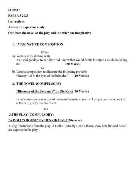 2023 Form 3 English Paper 3 End Term 1 Exam - Elimu Cloud | Notes, Exams, Schemes of Work ...