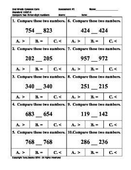 2nd Grade Common Core Math 2 NBT 4 Compare Two Three Digit Numbers