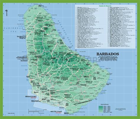 Map of Barbados with hotels and resorts