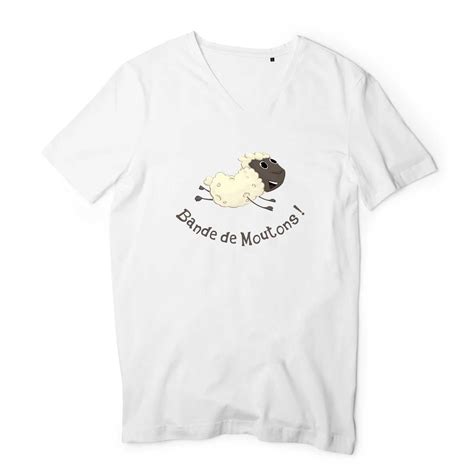 T Shirt Homme Col V Bio Mouton Bande De Moutons