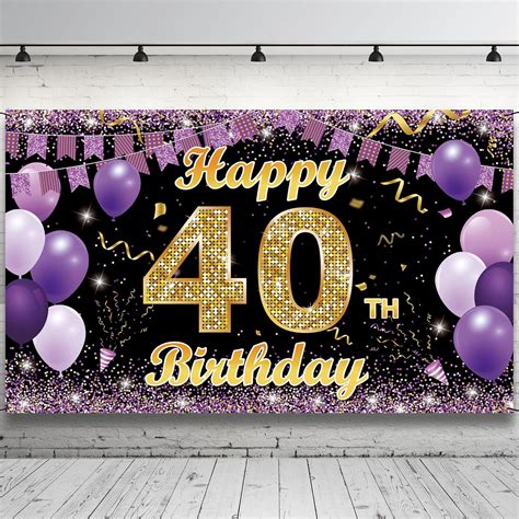 Buy Birthday Decorations Backdrop Banner Purple Gold Happy Th