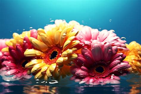 Premium Photo Bright Flowers In Splashes Of Water Edge Background