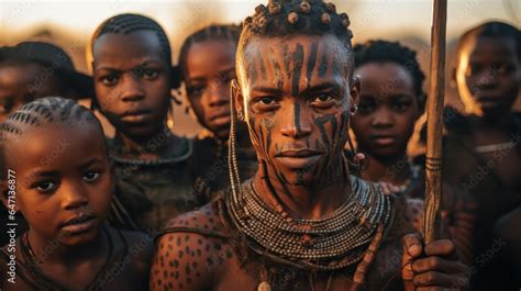 young people and children From an African tribe complete with cultural tattoos, cosmetics, and ...