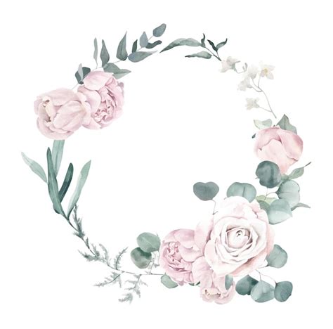 Premium Photo Watercolor Wreath With Roses And Eucalyptus Branches