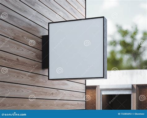 White Square Signboard On The Wall 3d Rendering Stock Illustration