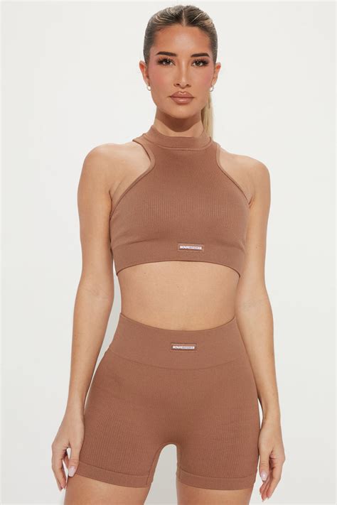 Efortless Camillo Ribbed Seamless Top Mocha Fashion Nova Nova Sport Tops Fashion Nova