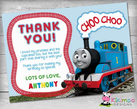 Thomas The Train Printable Birthday Thank You By Kikimoodesigns