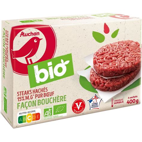 Auchan Steaks Hach S Pur Boeuf M G Fa On Bouch Re Bio