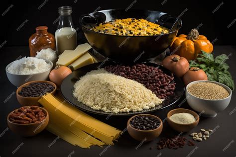 Premium Photo A Table Of Food Including Beans Rice Beans And Other Foods Including Beans