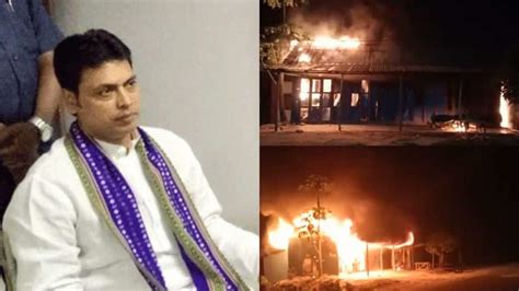 Video Former Tripura Cm S Ancestral Home Set On Fire Nearby Cars