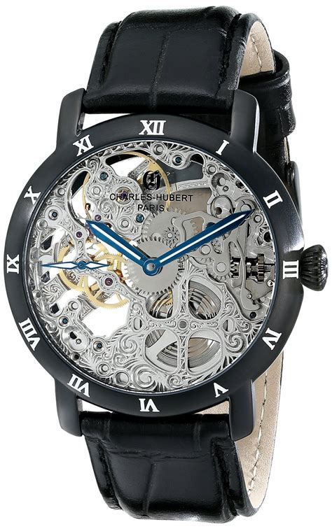 Charles Hubert Paris Mens Black Plated Stainless Steel Mechanical Watch