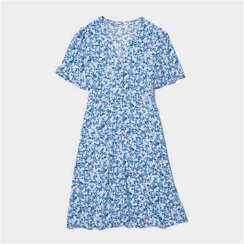 Printed V Neck Short Sleeve Flare Dress Uniqlo Us