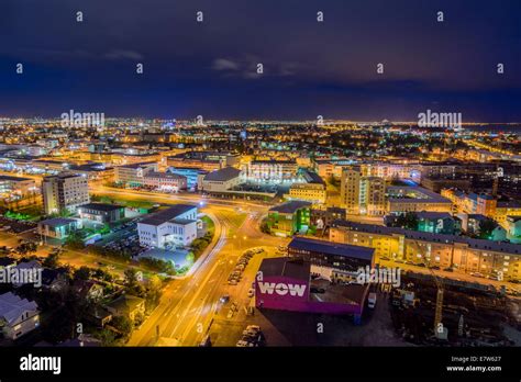 Night View Of Reykjavik Iceland Stock Photo Alamy