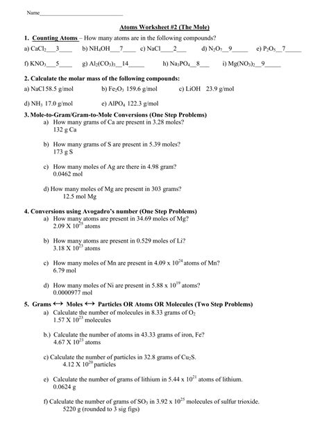 Molar Conversion Worksheet Answers E Street Light