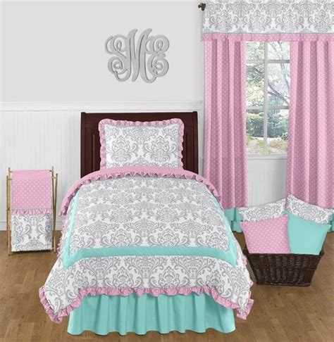 Pink Gray And Turquoise Skylar 4pc Twin Girls Bedding Set By Sweet Jojo Designs Turquoise