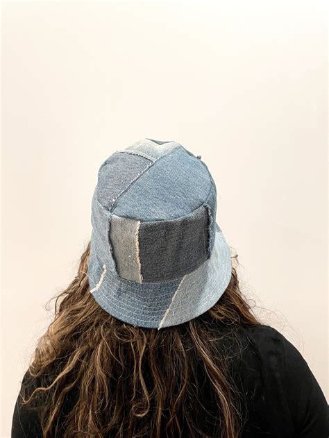 Denim Bucket Hat Patchwork Bucket Hat Blue Bucket Hat Etsy Uk