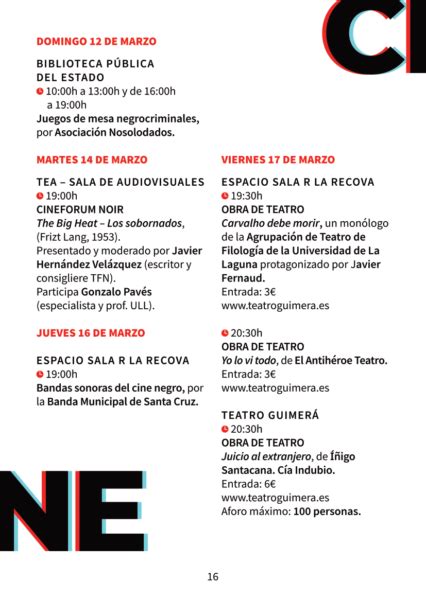 Programación Tenerife Noir 2023 Festival de novela negra