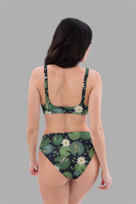 Lily Pond Print Recycled High Waisted Bikini Bottoms Cosmic Drifters