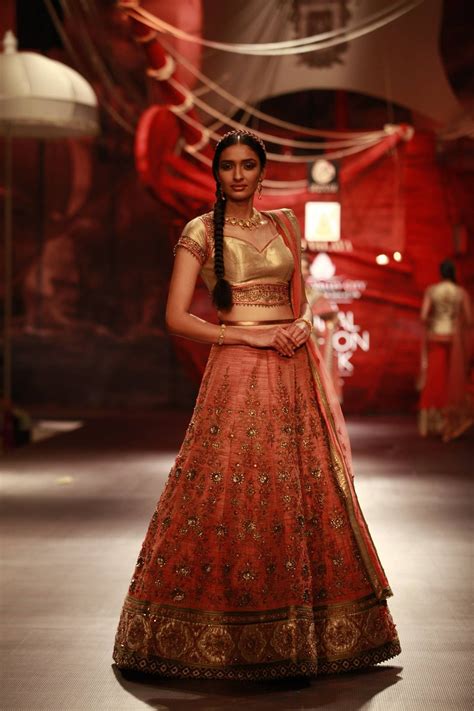 Jj Valaya Gold Orange Summer Bride Lehenga Bridal Outfits Summer