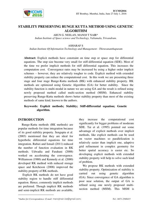 (PDF) STABILITY PRESERVING RUNGE-KUTTA METHOD USING GENETIC ALGORITHM