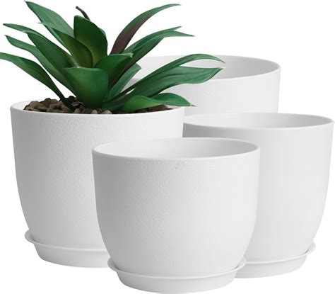 Whonline Plastic Plant Pots 4 Pack 10 9 8 6 Inch Large Planters White