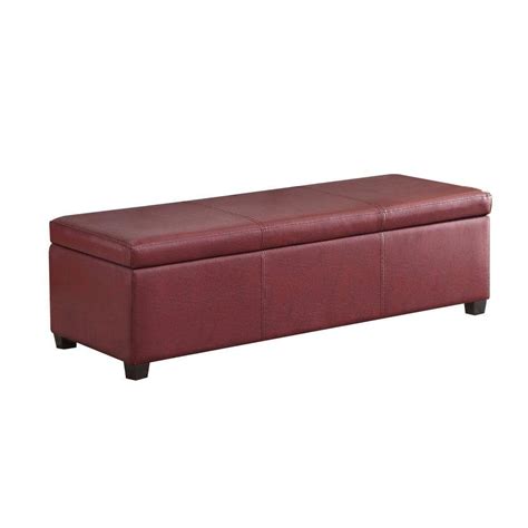 Simpli Home Avalon Red Faux Leather Large Rectangular Storage Ottoman