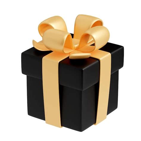 A Black And Gold Gift Box With A Bow On It S Side Isolated Against A