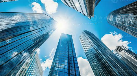 Modern skyscrapers, business office buildings with blue sky. Generative ...