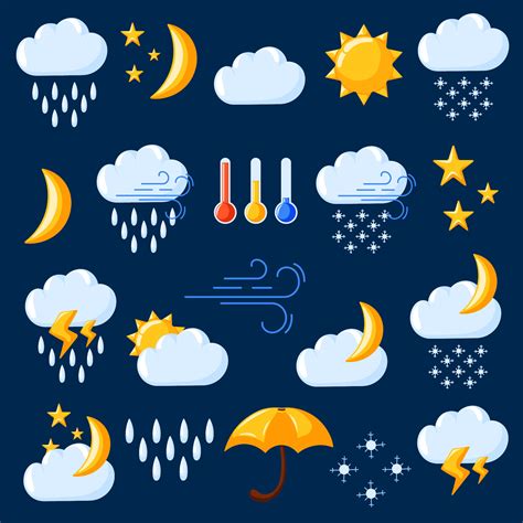 Weather Symbols In Cartoon Style Elements For Weather Forecast