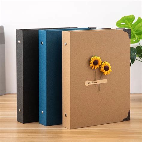 Retro Diy Loose Leaf Photo Album 30 Sheets Black Cardboard Manual