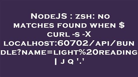 NodeJS Zsh No Matches Found When Curl S X Localhost 60702 Api