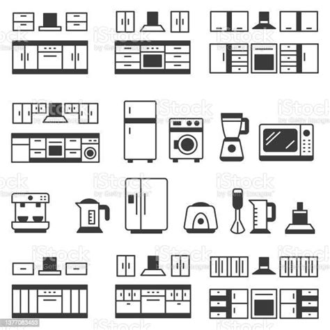 주방 가전 아이콘 세트 가정용 장비에 대한 스톡 벡터 아트 및 기타 이미지 가정용 장비 냉동실 믹서기 Istock