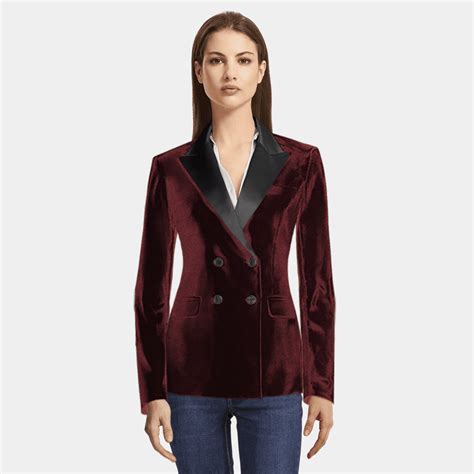 Burgundy Velvet Double Breasted Wide Lapel Tuxedo Blazer With Black