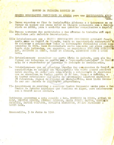 Resumo Da Primeira Reunião Do Comité Cooperativo Provisório De Angola