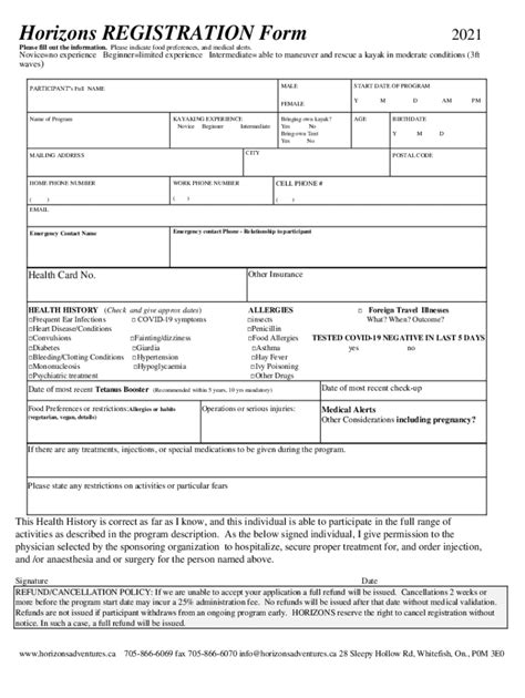 Fillable Online Horizons Registration Form Fax Email Print Pdffiller