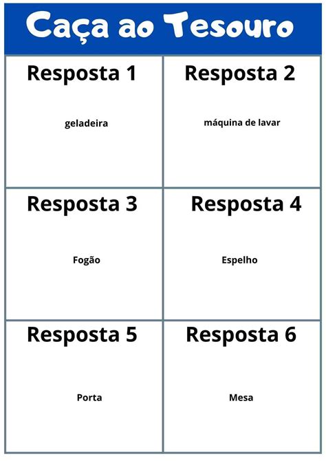Caça ao tesouro divertida imprima as perguntas e respostas para