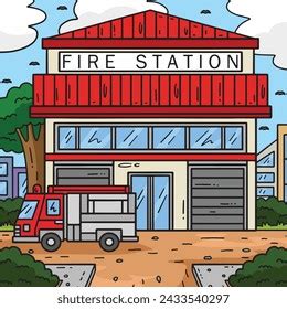 fire station colored cartoon illustration stock vector royalty