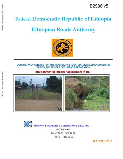 Eia Final Environmental Impact Assessment Federal Democratic Republic Of Ethiopia Ethiopian