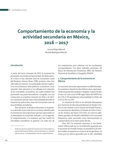 Pdf Comportamiento De La Economía Y La Actividad Secundaria En