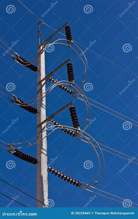 High Voltage Electricity Pole In Blue Sky Stock Image Image Of